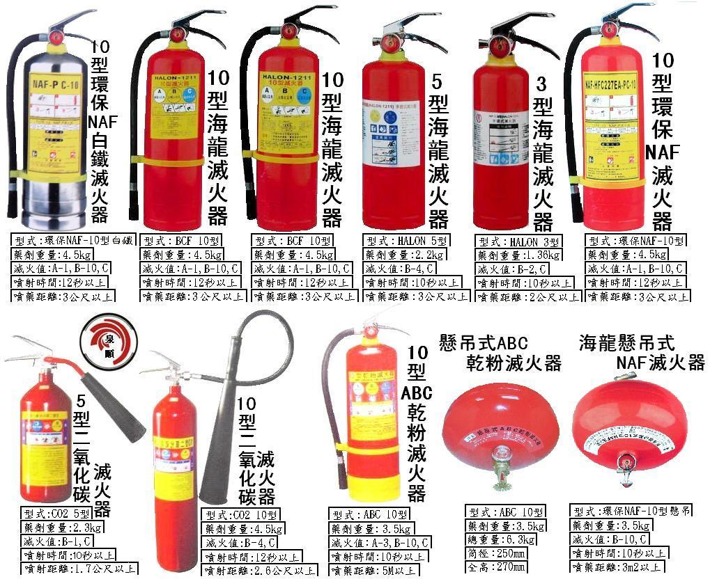 二氧化碳灭火器 各种类灭火器 商品图片顺序由左至右 图上(一)10型